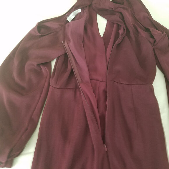 Lush Romper Dress Womens Small Burgundy Bishop Sleeve Cold‎ Shoulder Surplice - Picture 15 of 16